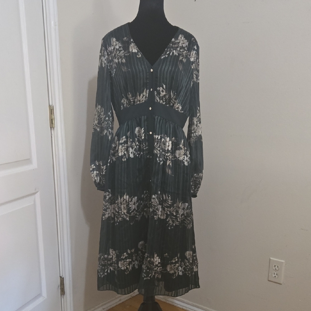Ted Baker Green Floral Long Sleeve Dress Sz 3